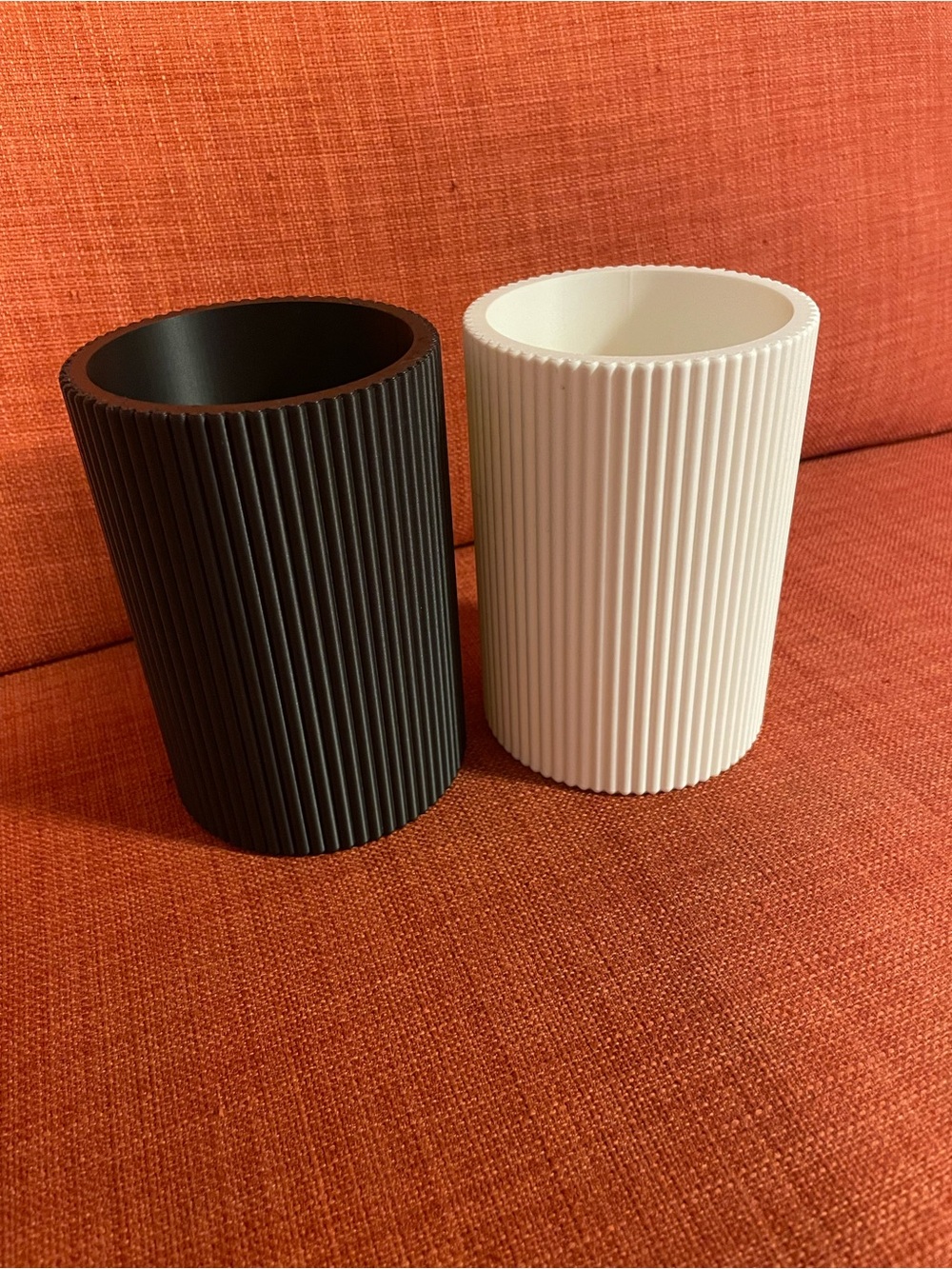 Ribbed Cylindrical Pen Holders - Black and White